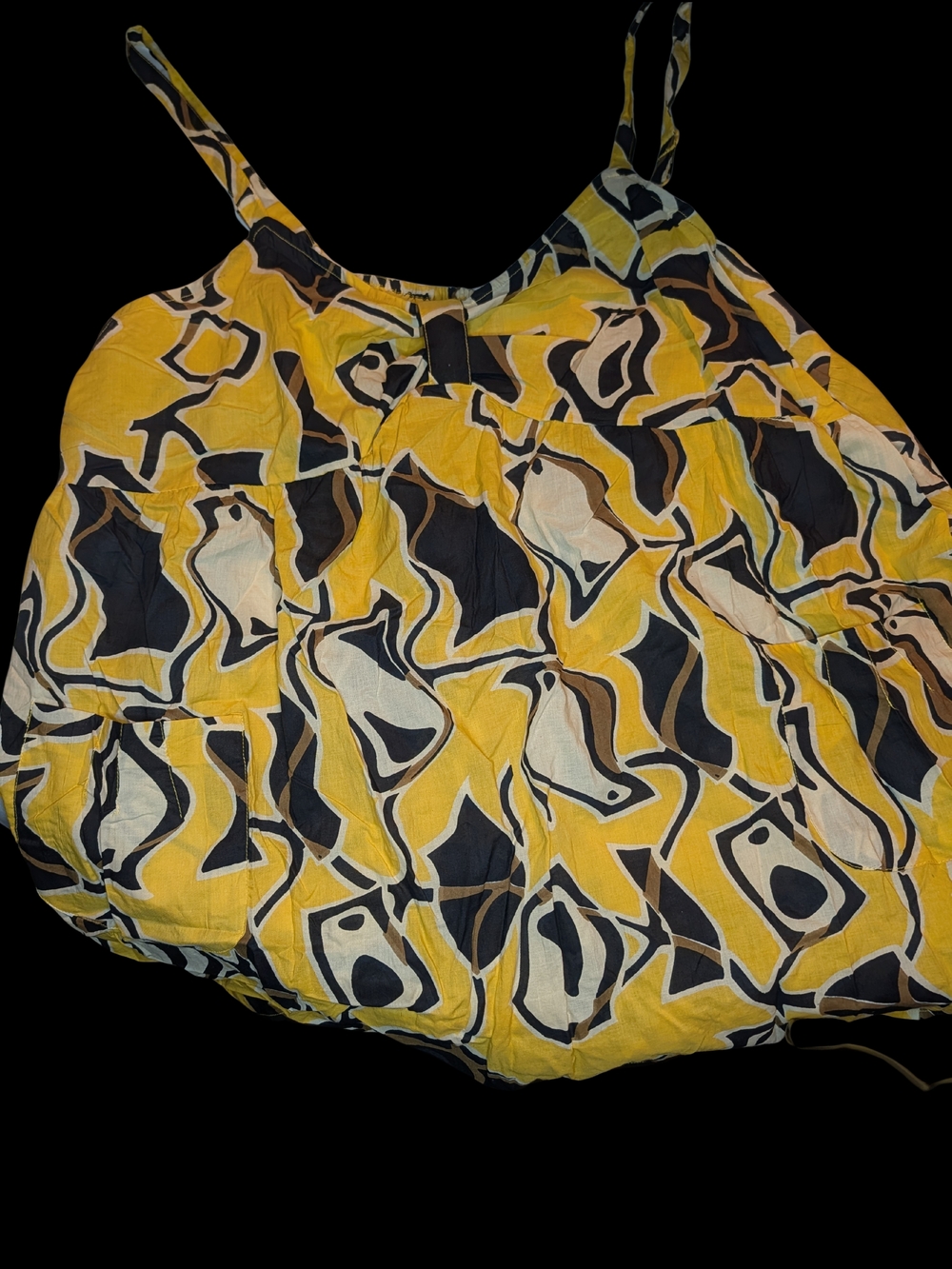 Abstract Yellow & Black Spaghetti-Strap Camisole